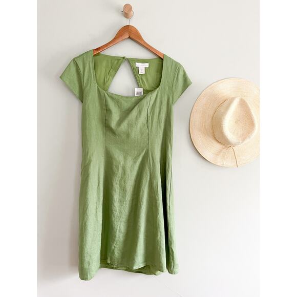 House of Harlow 1960 | NWT | Green Linen Mini Dress with Back Cut Out | Sz L - Picture 1 of 12